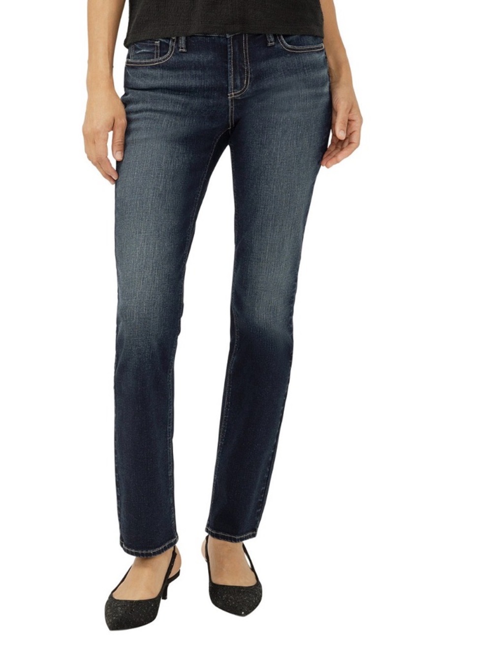 LIKE NEW Silver Jeans Women's Elyse Straight-Leg Jeans in Faded Dark Blue